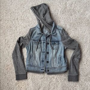 Denim and Gray Hooded Jacket